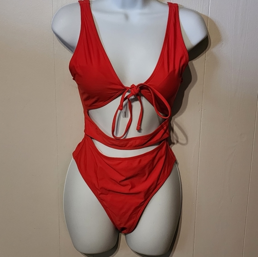 Red Swimsuit with Front Cutout Medium Shein A59‎